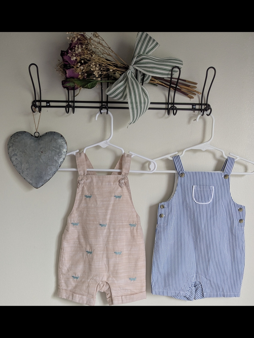Janie and Jack Tan Romper With Green 🐊 and One Blue And White Striped Romper!